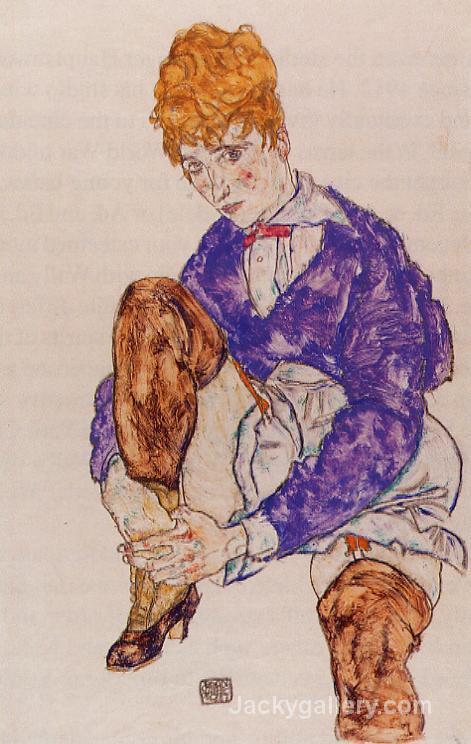 Portrait of the Artists Wife Seated, Holding Her Right Leg by Egon Schiele paintings reproduction